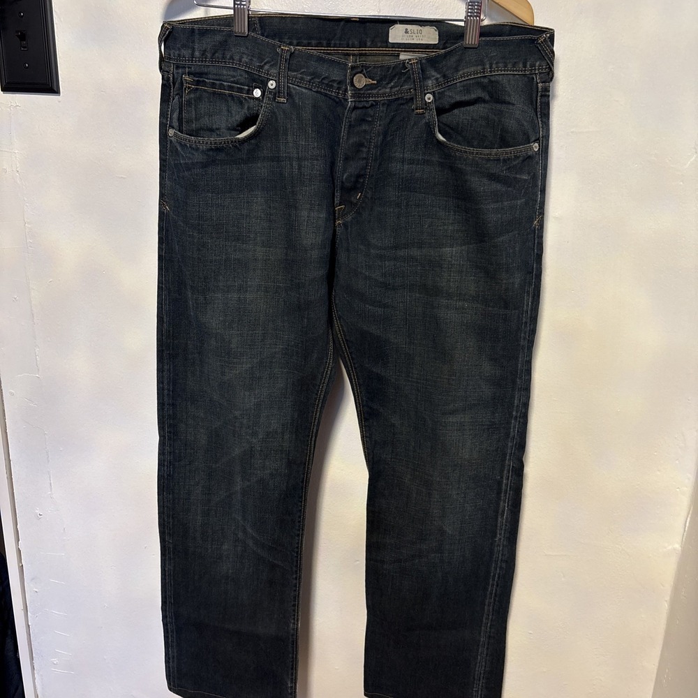 H&M Sliq Jeans Mens Size 36 Blue Low Waist Slim Leg Denim Mid Rise Cotton